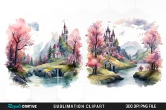 Watercolor Fairytale Landscapes PNG Set Clipart Product Image 1