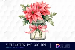 Watercolor Pink Poinsettia Clipart, Sublimation Art Product Image 1