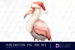 Watercolor Christmas Flamingo Clipart, Artwork Product Image 1