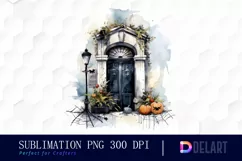 Watercolor Apartment Black Door Halloween Clipart Design Product Image 1