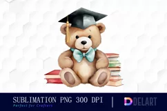 Teddy Bear Graduation Watercolor Clipart PNG Product Image 1
