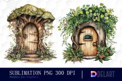 Watercolor Forest Fairy Door Sublimation Clipart PNG Product Image 1