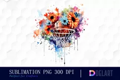 Watercolor Basketball in Explosion of Flowers Product Image 1