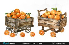 Watercolor Oranges In Wood Cart Clipart Product Image 1