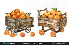 Watercolor Oranges In Wood Cart Clipart Product Image 1