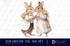 Watercolor Couple Bunny Kissing Clipart, Sublimation Art Product Image 1