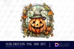 Watercolor Stained Glass Jack O&#039;Lantern Clipart Image Product Image 1