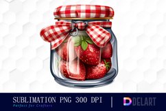 Watercolor Jar Strawberry Jam Checkered Clipart Product Image 1