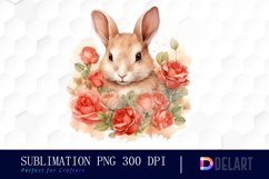 Watercolor Valentine Rabbit Clipart, Sublimation Art Product Image 1
