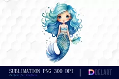 Watercolor cute Blue mermaid PNG Clipart Product Image 1