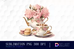 Watercolor Vintage Teacup Floral Sublimation Art Product Image 1