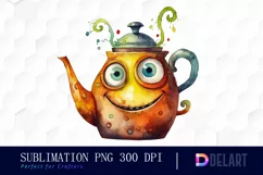 Watercolor Teapot Cartoon Face PNG Clipart Product Image 1