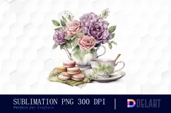 Watercolor Vintage Tea Time Floral PNG Clipart Product Image 1