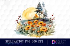 Watercolor Floral Landscape Vintage Clipart Image Product Image 1
