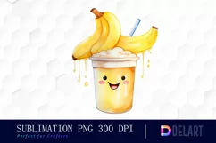 Watercolor Watercolor Cute Banana Milkshake Sublimation PNG Product Image 1
