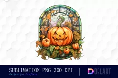 Watercolor Stained Glass Jack O'Lantern PNG Clipart Product Image 1
