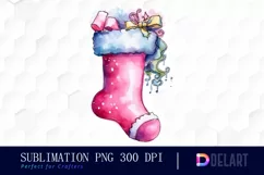 Watercolor Christmas Stocking Pink Toy PNG Clipart Product Image 1