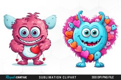 Cute Cartoon Valentines Monsters PNG Set Clipart Product Image 1