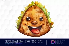 Watercolor Taco Cartoon Face PNG Clipart Product Image 1