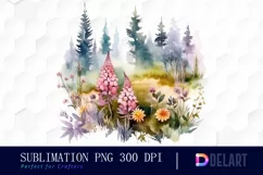 Watercolor Floral Landscape Vintage Clipart Product Image 1