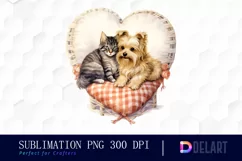 Watercolor Cat and Dog Couple Clipart, Artwork Product Image 1