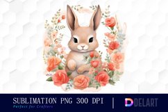 Watercolor Valentine Rabbit Clipart, Sublimation Art Product Image 1