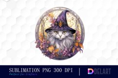 Watercolor Stained Glass Witch Cat PNG Clipart Product Image 1