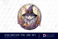 Watercolor Stained Glass Witch Cat PNG Clipart Product Image 1