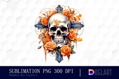 Skull and Orange Roses Sublimation Clipart Product Image 1