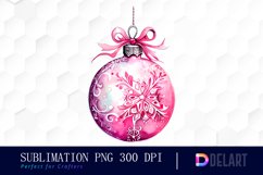 Watercolor Pink Christmas Ornament Sublimation Clipart Product Image 1