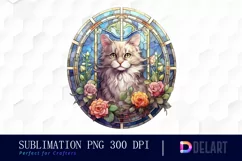 Watercolor Stained Glass Gothic Cat Clipart, Artwork Product Image 1