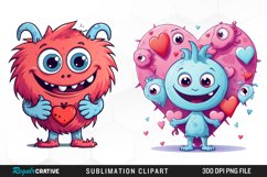 Cute Cartoon Valentines Monsters Design Clipart Product Image 1