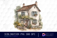 Watercolor Cozy Cottage Clipart, PNG Set Product Image 1
