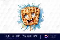 Watercolor Waffle Cartoon Face PNG Clipart Product Image 1