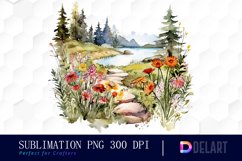 Watercolor Floral Landscape Vintage Clipart Set Product Image 1