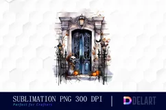 Watercolor Apartment Black Door Halloween Clipart Product Image 1