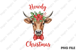 Howdy Christmas Highland Cow Cowboy PNG | Christmas Quotes Product Image 1