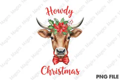Howdy Christmas Highland Cow Cowboy PNG | Christmas Quotes Product Image 1