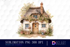 Watercolor Cozy Cottage Clipart, Illustration PNG Product Image 1