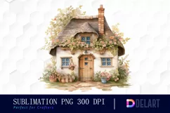 Watercolor Cozy Cottage Clipart, Illustration PNG Product Image 1