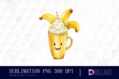 Watercolor Watercolor Cute Banana Milkshake Clipart Product Image 1