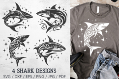 Tribal Shark Silhouette SVG | 4 Shark Designs PNG Product Image 1
