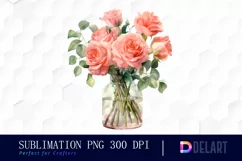 Watercolor Coral Rose Clipart, Illustration PNG Product Image 1