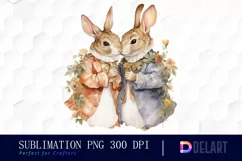 Watercolor Couple Bunny Kissing Clipart, Sublimation Art Product Image 1
