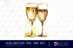 Watercolor Champaign Glasses Golden PNG Clipart Product Image 1