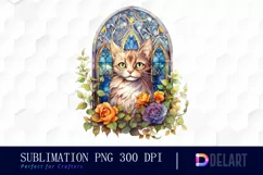 Watercolor Stained Glass Gothic Cat Clipart, Artwork Product Image 1