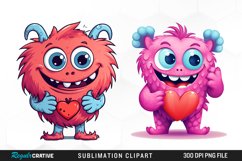 Cute Cartoon Valentines Monsters Illustration PNG Clipart Product Image 1