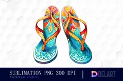 Watercolor Pair of Beach Flip Flops PNG Clipart Product Image 1
