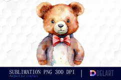 Watercolor Fuzzy Teddy Bear Bow Tie PNG Clipart Product Image 1