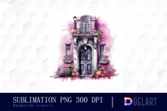 Watercolor Apartment Pink Door Halloween Clipart Design Product Image 1